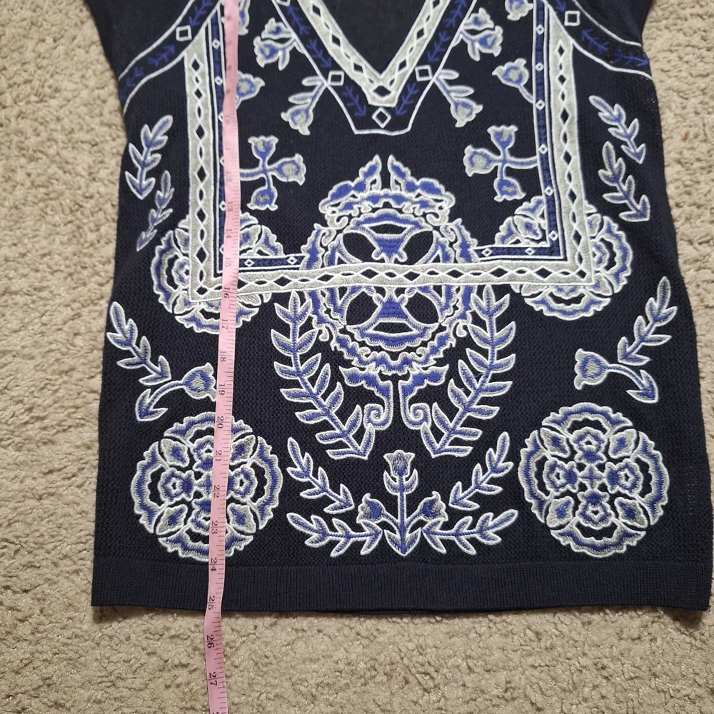 Tory Burch Navy Blue White Embroidery Top Sweater Vest Size SP